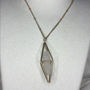 NWT Clear Quartz Caged Style Gold Plated Ball Chain Necklace